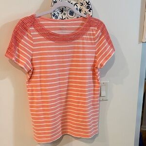 TALBOTS MELON COLORED STRIPED T-SHIRT